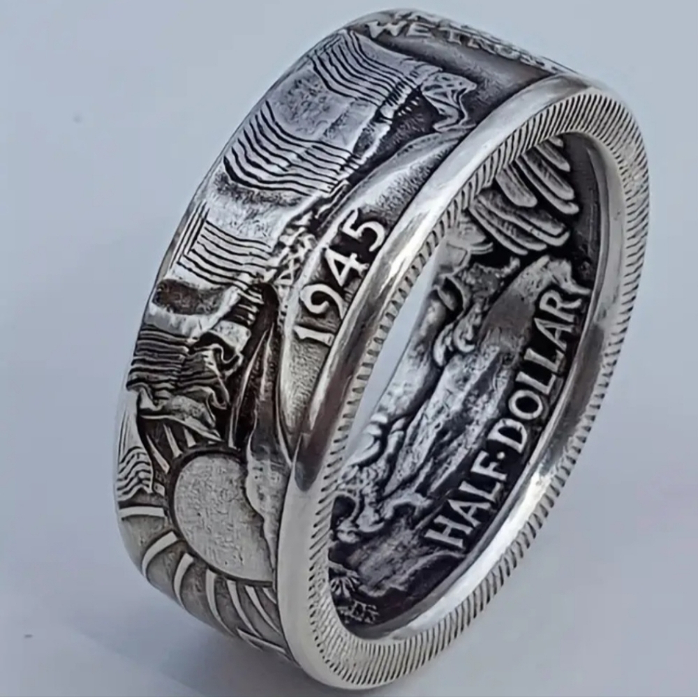 Half Dollar Silver Tone Ring